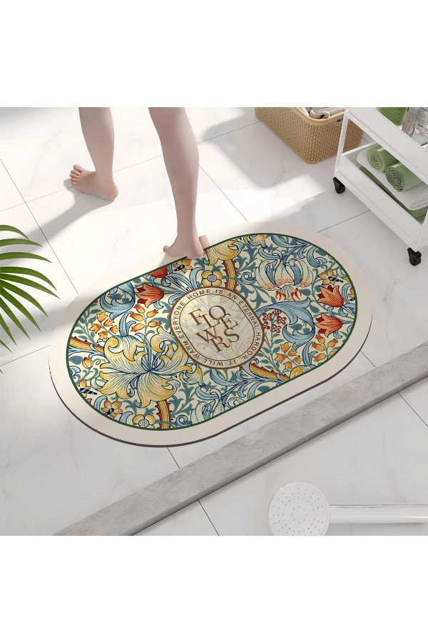 Çiçek Desenli Su Emici Duş Önü Banyo Paspası Klozet Tek Parça Banyo Halısı Dsn-01 Çiçek Desenli Su Emici Duş Önü Banyo Paspası Klozet Tek Parça Banyo Halısı Dsn-01