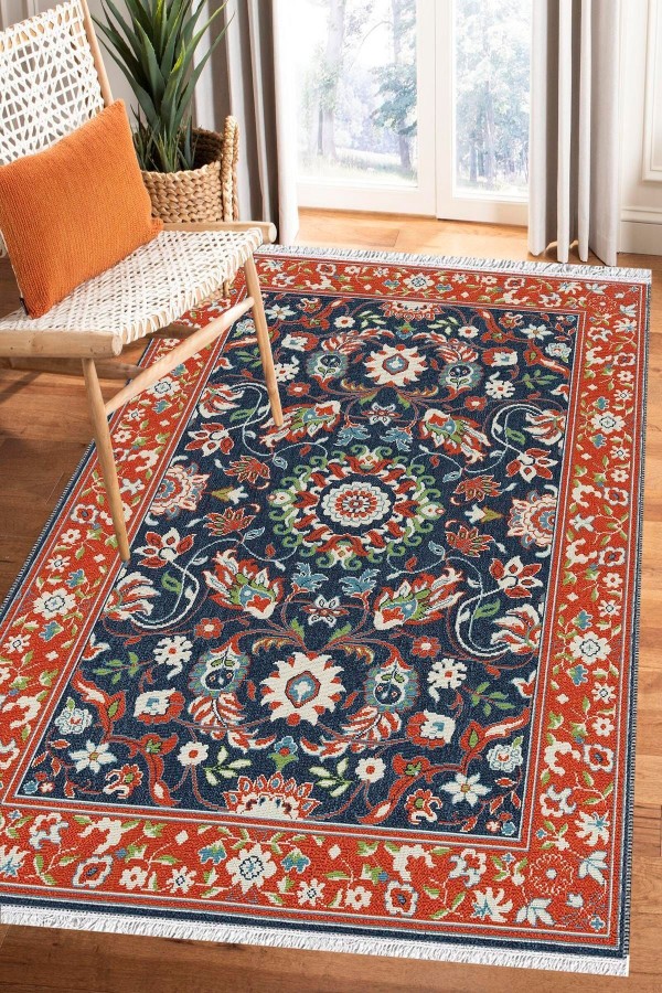 Else Bambu Serisi Vintage Yıkanabilir Kaymaz Taban Modern Salon Halısı Klasik Kilim No:17