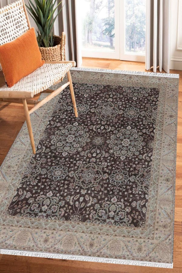 Else Bambu Serisi Vintage Yıkanabilir Kaymaz Taban Modern Salon Halısı Klasik Kilim No:29