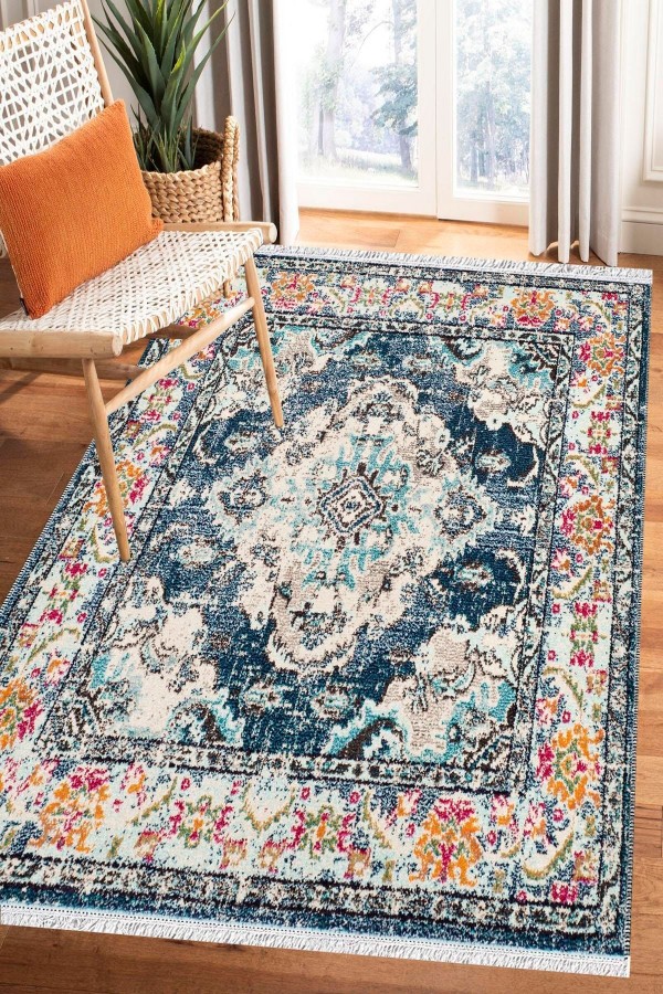 Else Bambu Serisi Vintage Yıkanabilir Kaymaz Taban Modern Salon Halısı Klasik Kilim No:10