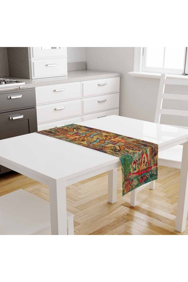 Mısır Hitit Etnik Desenli Baskılı Leke Tutmaz Dertsiz Dekoratif Runner Örtüsü 40x140cm