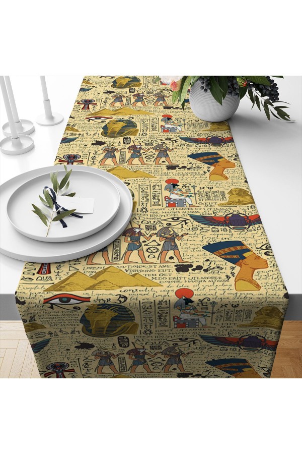 Mısır Etnik Desenli Baskılı Leke Tutmaz Dertsiz Dekoratif Runner Örtüsü 40x140cm
