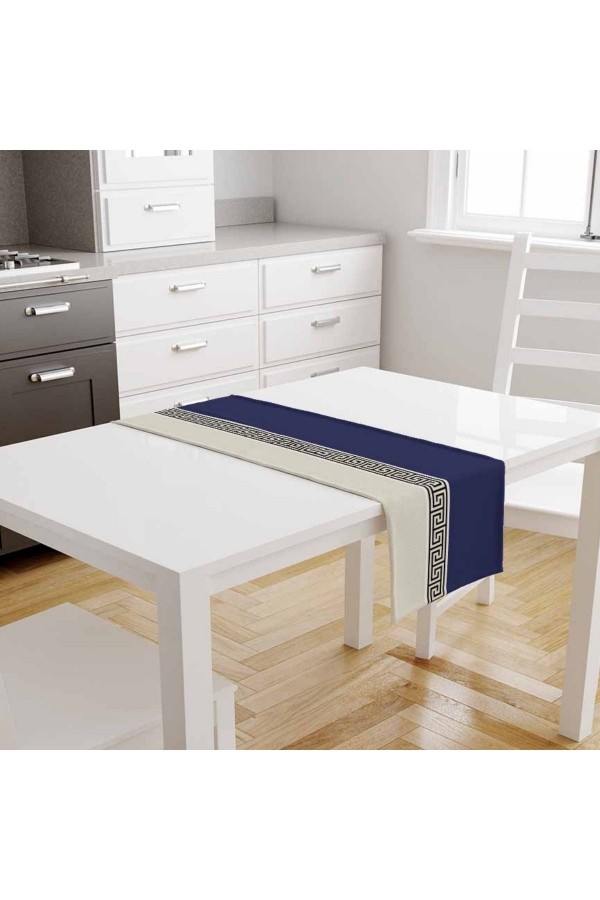 Lacivert Kilit Desenli Baskılı Leke Tutmaz Dertsiz Dekoratif Runner Örtüsü 40x140cm