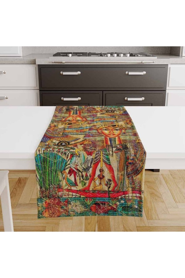 Mısır Hitit Etnik Desenli Baskılı Leke Tutmaz Dertsiz Dekoratif Runner Örtüsü 40x140cm
