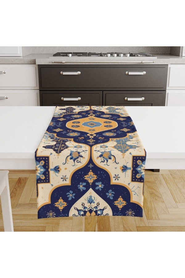 Osmanlı Retro Desenli Baskılı Leke Tutmaz Dertsiz Dekoratif Runner Örtüsü 40x140cm