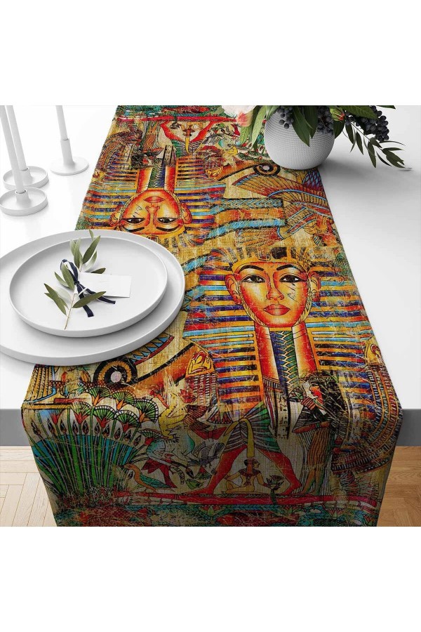 Mısır Hitit Etnik Desenli Baskılı Leke Tutmaz Dertsiz Dekoratif Runner Örtüsü 40x140cm