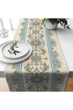 Mavi Etnik Desenli Baskılı Leke Tutmaz Dertsiz Dekoratif Runner Örtüsü 40x140cm Mavi Etnik Desenli Baskılı Leke Tutmaz Dertsiz Dekoratif Runner Örtüsü 40x140cm