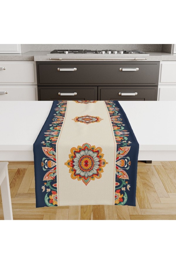 Osmanlı Etnik Desenli Baskılı Leke Tutmaz Dertsiz Dekoratif Runner Örtüsü 40x140cm