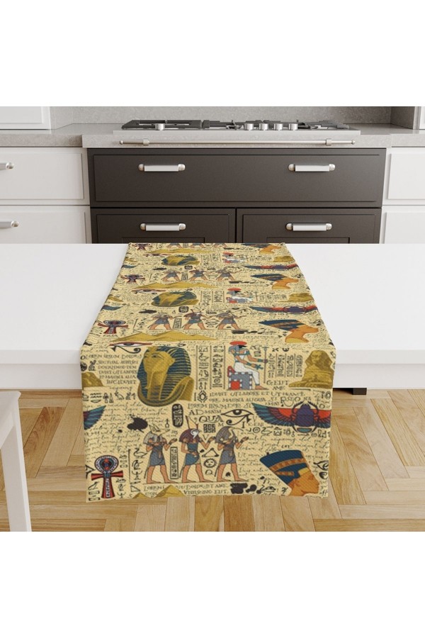Mısır Etnik Desenli Baskılı Leke Tutmaz Dertsiz Dekoratif Runner Örtüsü 40x140cm