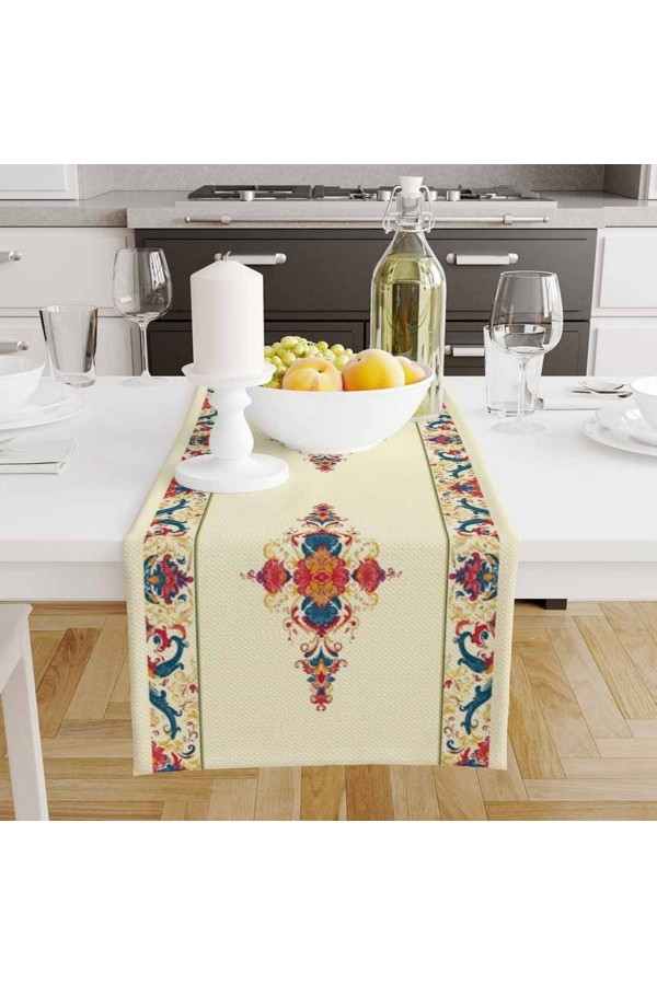 Vintage Çiçekler Desenli Baskılı Leke Tutmaz Dertsiz Dekoratif Runner Örtüsü 40x140cm