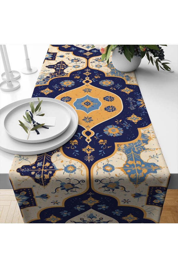 Osmanlı Retro Desenli Baskılı Leke Tutmaz Dertsiz Dekoratif Runner Örtüsü 40x140cm