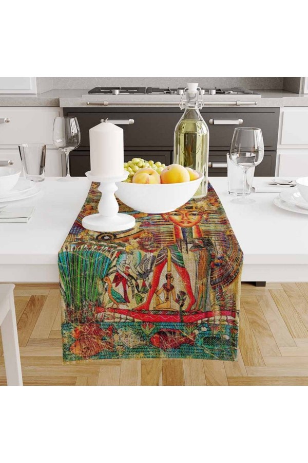 Mısır Hitit Etnik Desenli Baskılı Leke Tutmaz Dertsiz Dekoratif Runner Örtüsü 40x140cm