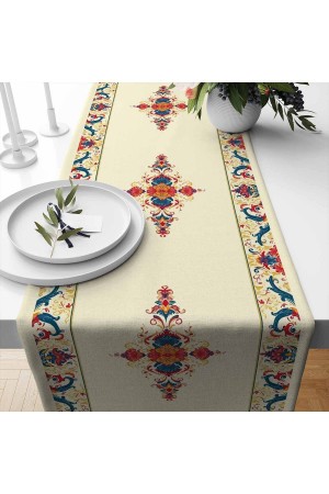 Vintage Çiçekler Desenli Baskılı Leke Tutmaz Dertsiz Dekoratif Runner Örtüsü 40x140cm