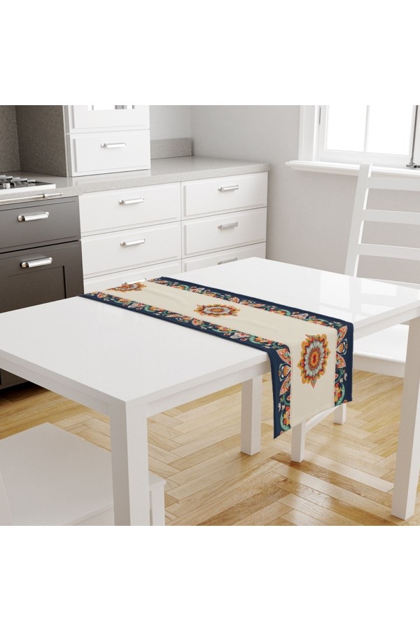 Osmanlı Etnik Desenli Baskılı Leke Tutmaz Dertsiz Dekoratif Runner Örtüsü 40x140cm