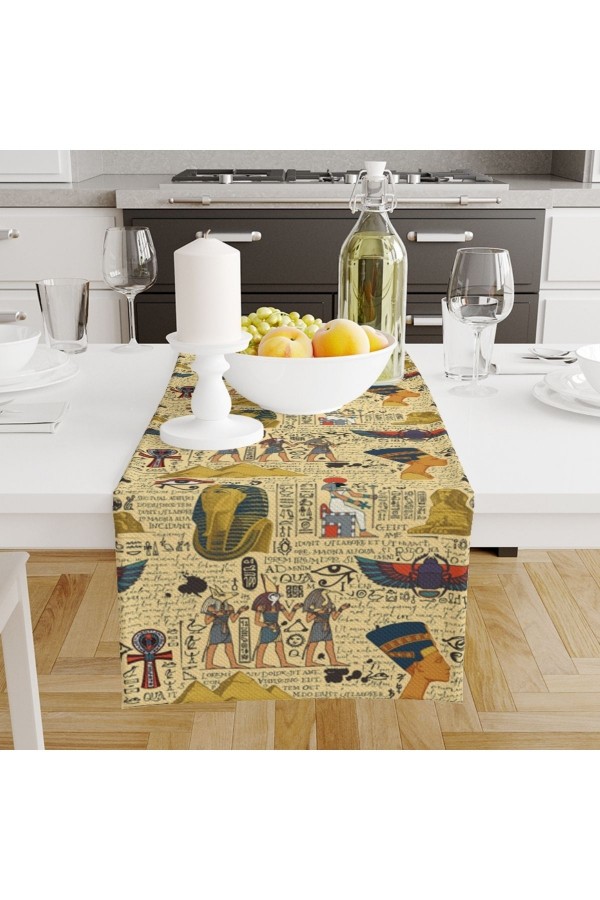Mısır Etnik Desenli Baskılı Leke Tutmaz Dertsiz Dekoratif Runner Örtüsü 40x140cm