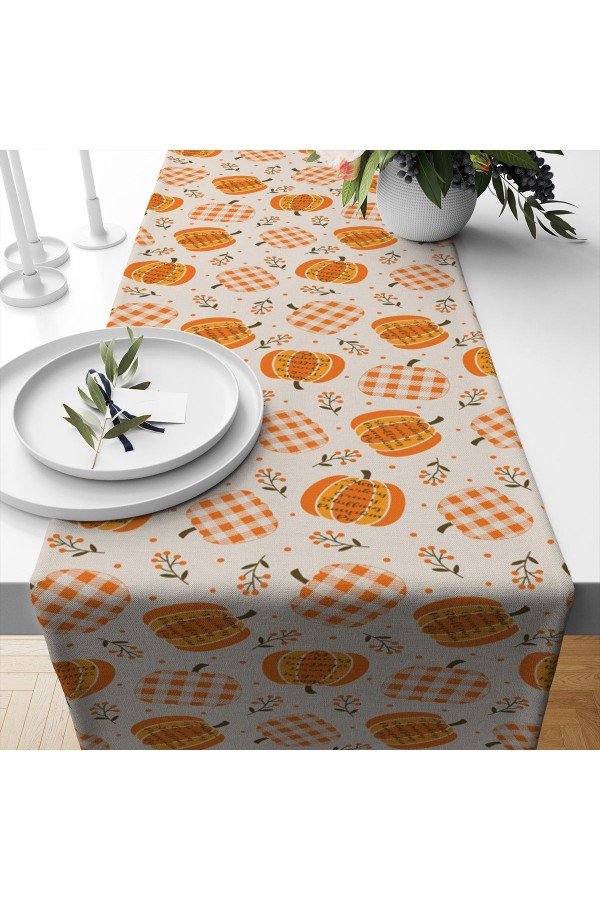 Bal Kabağı Desenli Baskılı Leke Tutmaz Dertsiz Dekoratif Runner Örtüsü 40x140cm