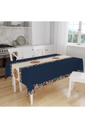 Mavi Otantik Desenli Dijital Baskılı Leke Tutmaz Dertsiz Kumaş Masa Örtüsü Sofra Bezi