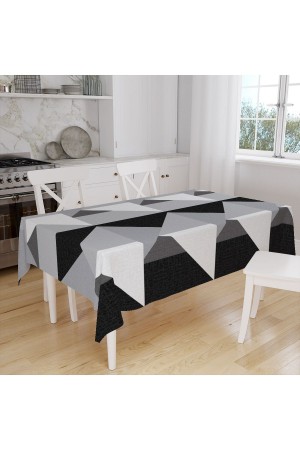 Kahve Geometrik Desenli Dijital Baskılı Leke Tutmaz Dertsiz Kumaş Masa Örtüsü Sofra Bezi
