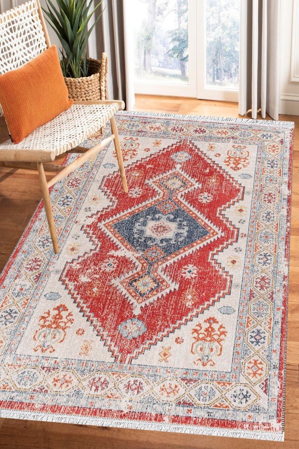 Else Bambu Serisi Vintage Yıkanabilir Kaymaz Taban Modern Salon Halısı Klasik Kilim No 26