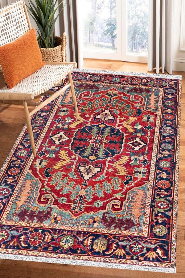 Bambu Serisi Vintage Yıkanabilir Kaymaz Taban Modern Salon Halısı Klasik Kilim No:27