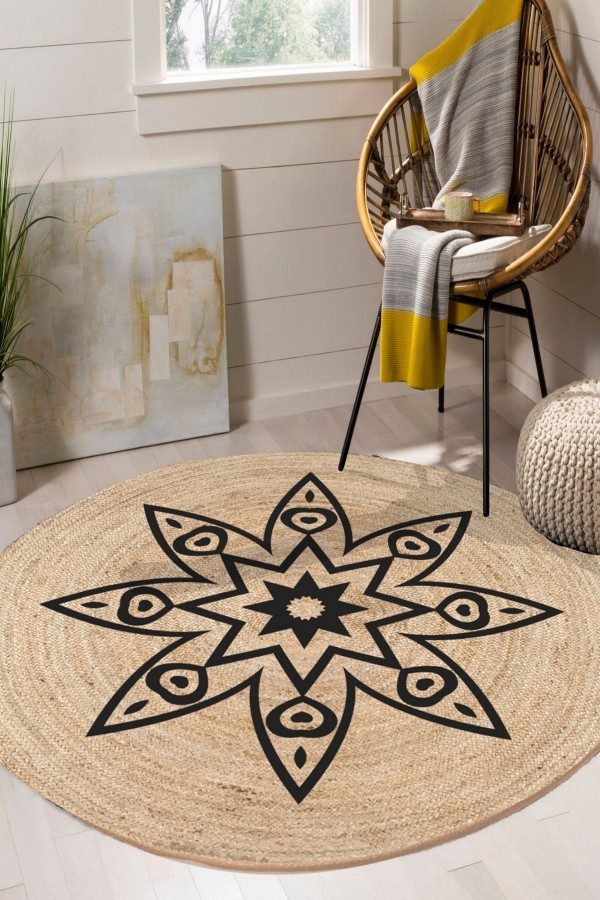 Mandala Yıldızlı Bolero Örme Jüt Örgü Halı Hasır Kilim