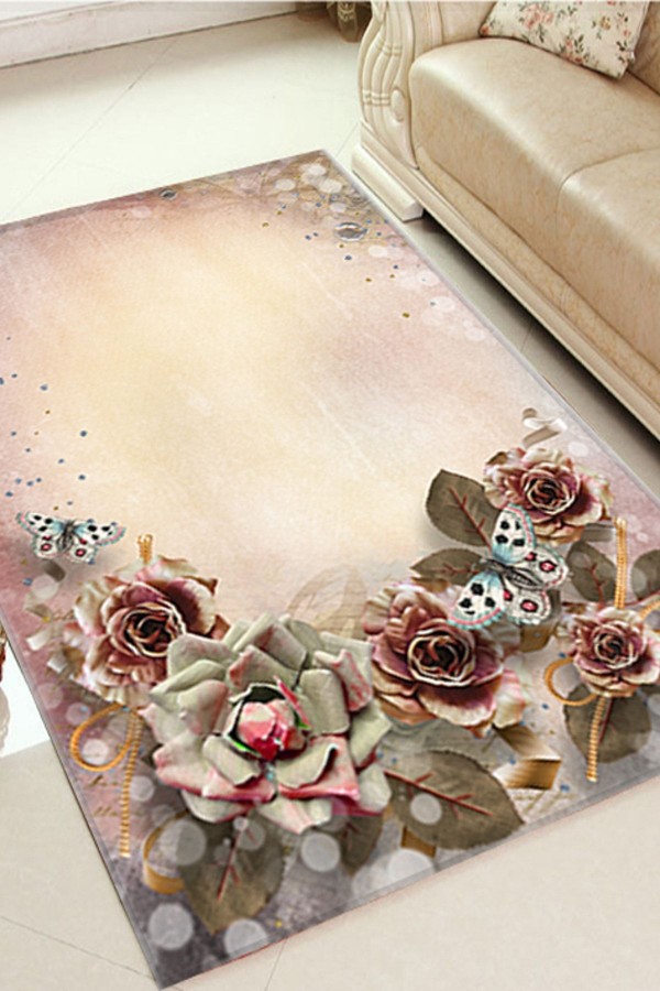 Else Hali Vintage Çiçekli 3D Baskili Dekoratif Salon Halilari Else Hali Vintage Çiçekli 3D Baskili Dekoratif Salon Halilari