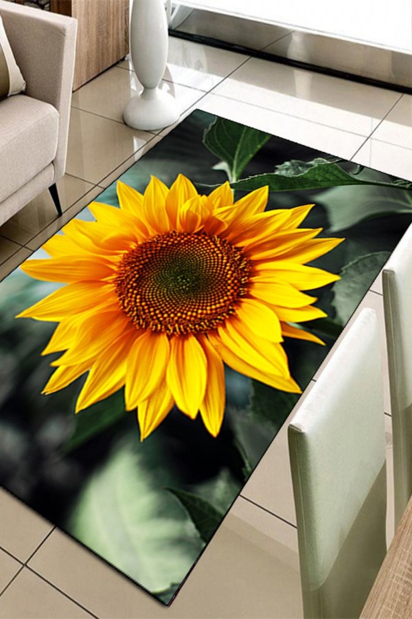 Else Hali Günebakan Çiçeği Sari 3D Baskili Modern Halilar Else Hali Günebakan Çiçeği Sari 3D Baskili Modern Halilar
