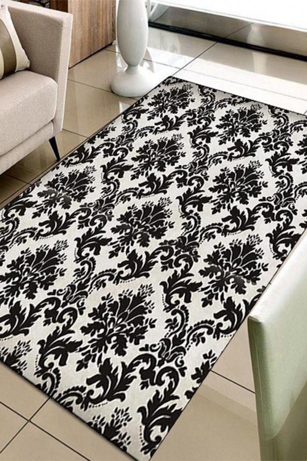 Else Hali Damask Siyah Beyaz 3D Baskili Modern Modern Halilar Else Hali Damask Siyah Beyaz 3D Baskili Modern Modern Halilar