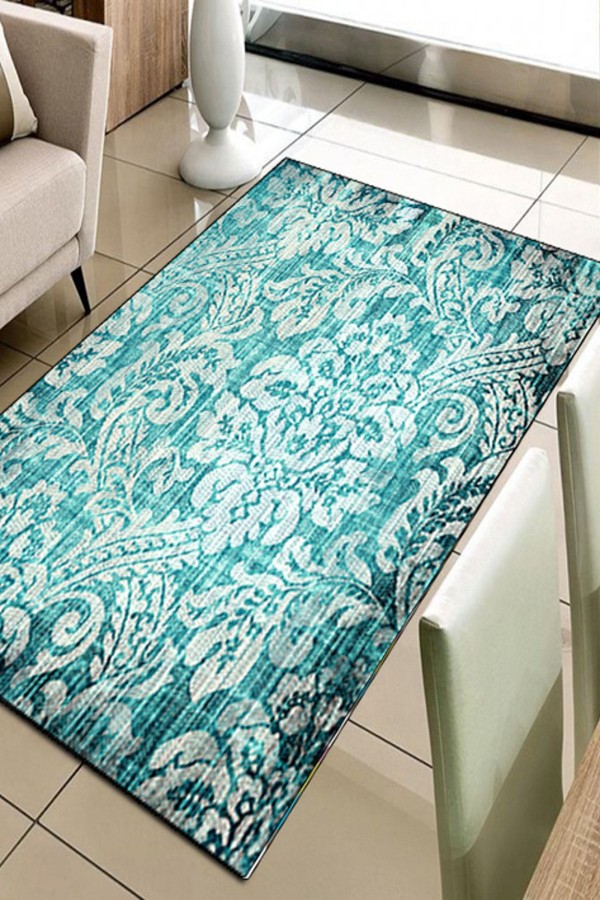 Else Hali Turkuaz Damask Vintage 3D Baskili Modern Halilar Else Hali Turkuaz Damask Vintage 3D Baskili Modern Halilar