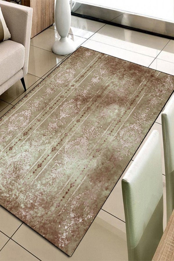 Else Hali Kahve Vintage Damask 3D Baskili Modern Halilar Else Hali Kahve Vintage Damask 3D Baskili Modern Halilar