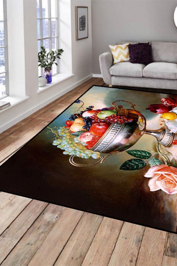 Else Hali Meyve Tabaği Dekoratif Modern 3D Salon Halilari
