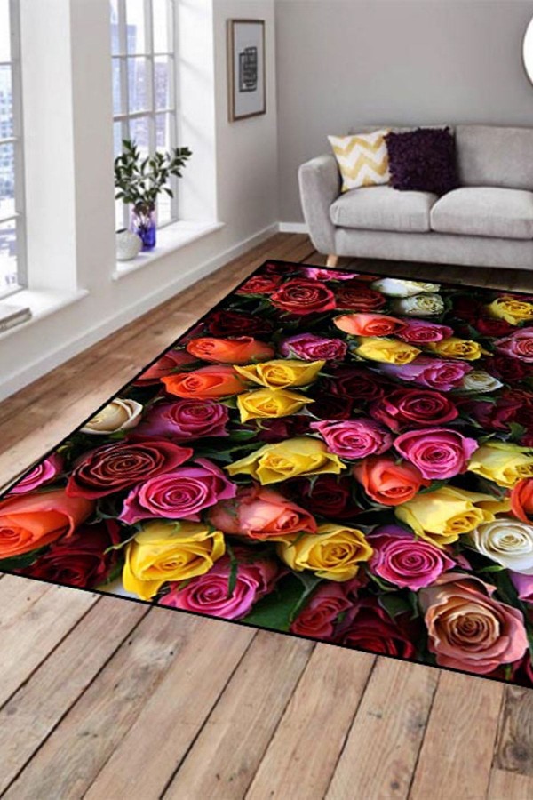 Else Hali Renkli Güller 3D Baskili Mutfak Modern Halilar Else Hali Renkli Güller 3D Baskili Mutfak Modern Halilar