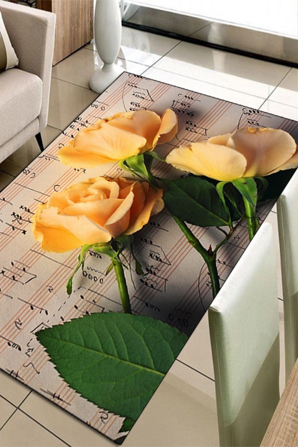 Else Hali Sari Güller Müzikli 3D Baskili Salon Modern Halilar Else Hali Sari Güller Müzikli 3D Baskili Salon Modern Halilar