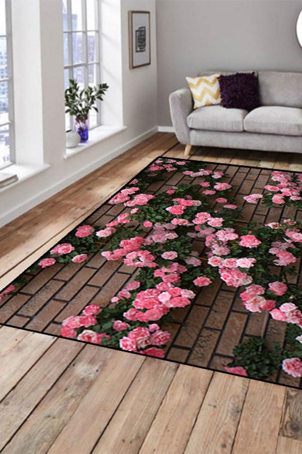 Else Hali Pembe Güller 3D Modern Dekoratif 3D Salon Halilari Else Hali Pembe Güller 3D Modern Dekoratif 3D Salon Halilari