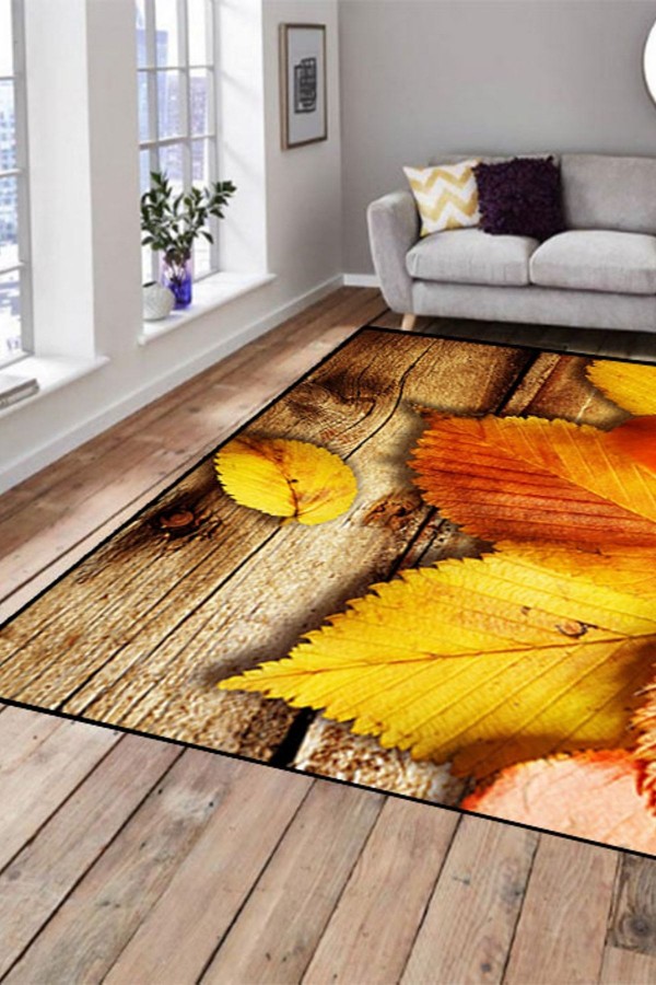 Else Hali 3 Boyutlu Sari Yaprak Dekoratif Modern 3D Salon Halilari Else Hali 3 Boyutlu Sari Yaprak Dekoratif Modern 3D Salon Halilari