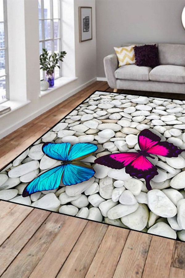 Else Hali Renkli Kelebekler 3D Modern Dekoratif Salon Mutfak Hali Else Hali Renkli Kelebekler 3D Modern Dekoratif Salon Mutfak Hali