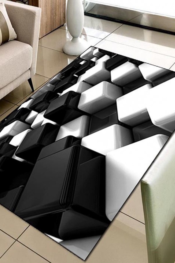 Else Hali Siyah Beyaz Kutular Basamak 3D Modern 3D Salon Halilari Else Hali Siyah Beyaz Kutular Basamak 3D Modern 3D Salon Halilari
