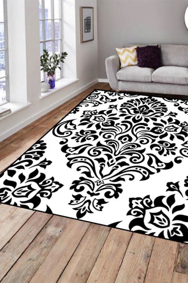 Else Hali Damask Siyah Beyaz 3D Modern 3D Salon Halilari Else Hali Damask Siyah Beyaz 3D Modern 3D Salon Halilari