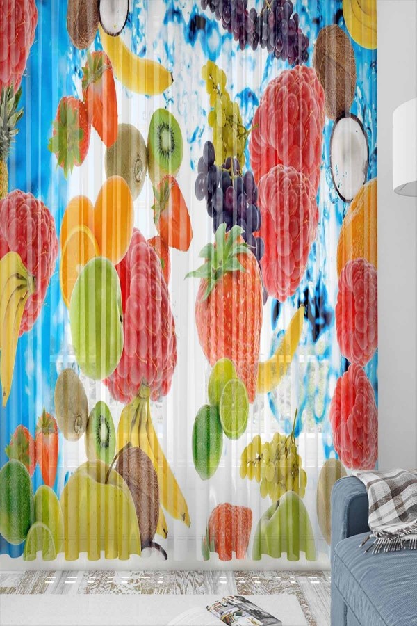 Else Pembe Küp Kekli Desenli Dekoratif Modern Mutfak Tül Fon Perde