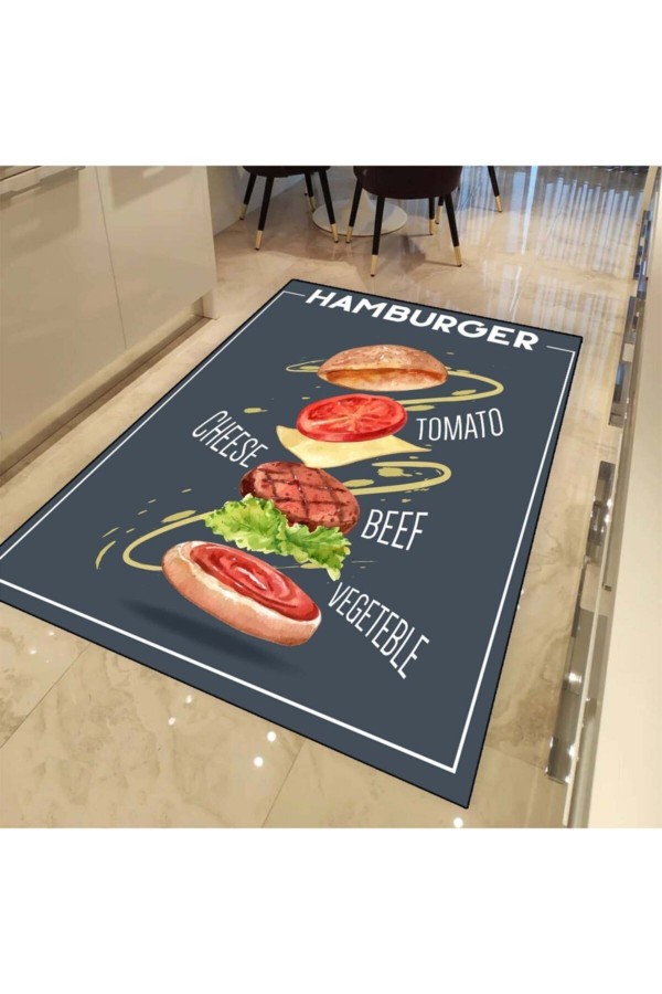 Else Hamburger 3d Dekoratif Desenli Mutfak Halısı - 80x150cm
