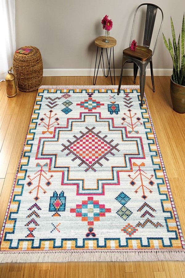 Anadolu Otantik Desenli Yıkanabilir Kaymaz Pamuk Taban Dekoratif Kilim Halı Anadolu Otantik Desenli Yıkanabilir Kaymaz Pamuk Taban Dekoratif Kilim Halı