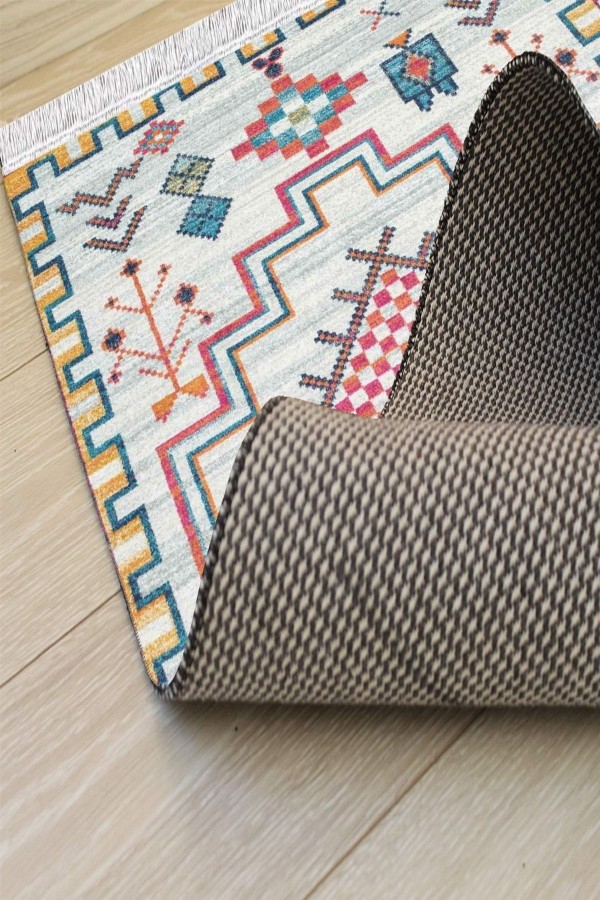Anadolu Otantik Desenli Yıkanabilir Kaymaz Pamuk Taban Dekoratif Kilim Halı Anadolu Otantik Desenli Yıkanabilir Kaymaz Pamuk Taban Dekoratif Kilim Halı