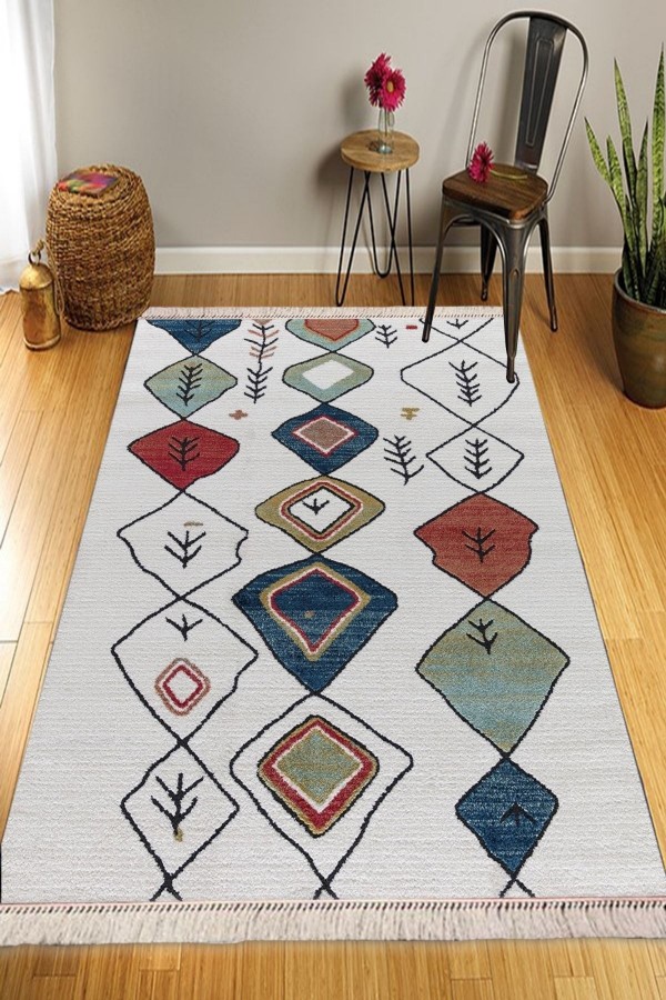 Else Otantik Vintage Desenli Yıkanabilir Kaymaz Pamuk Taban Dekoratif Kilim Halı