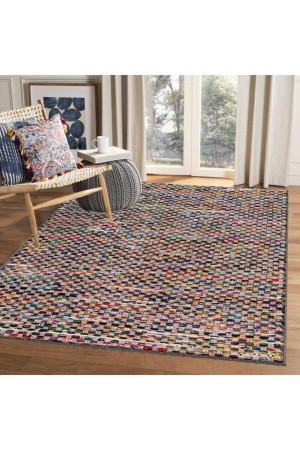 Else Renkli El Örgüsü Ipler Desenli Jüt Hasır Görünümlü Yıkanabilir Salon Halısı
