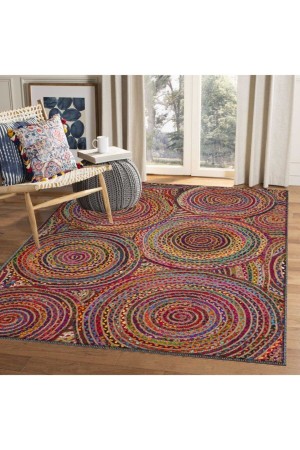 Else Renkli Halkalar Desenli Jüt Hasır Görünümlü Yıkanabilir Salon Halısı