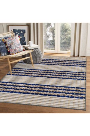 Else Mavi Sarı Çizgiler Otantik Jüt Hasır Görünümlü Yıkanabilir Salon Halısı Else Mavi Sarı Çizgiler Otantik Jüt Hasır Görünümlü Yıkanabilir Salon Halısı