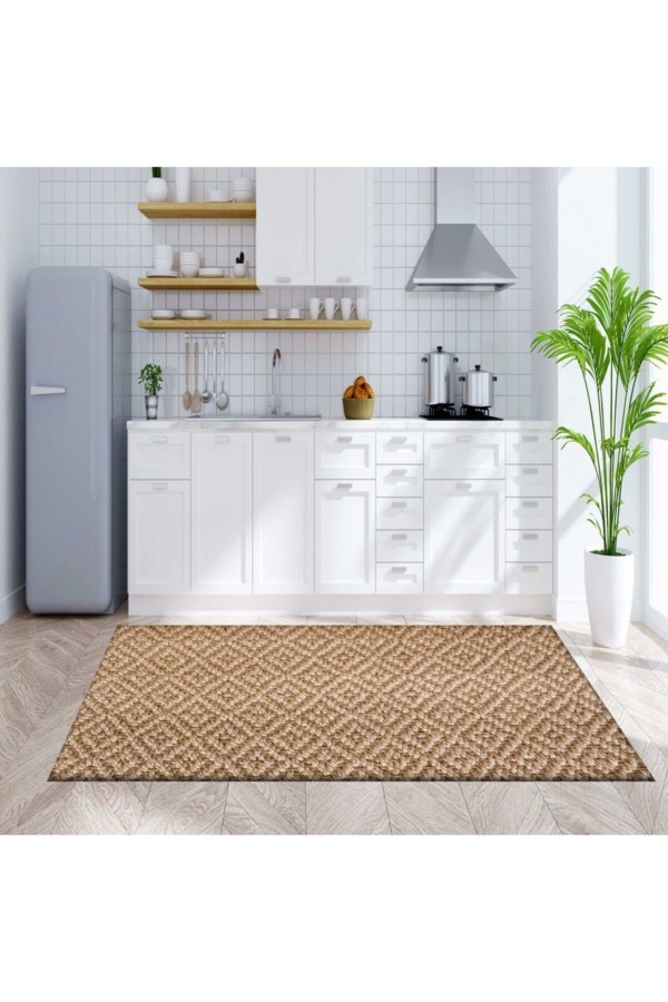 Else Kahverengi Geometrik Karolar Jüt Hasır Görünümlü Yıkanabilir Salon Halısı Else Kahverengi Geometrik Karolar Jüt Hasır Görünümlü Yıkanabilir Salon Halısı