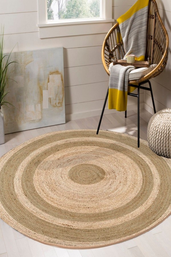 Kahverengi Çizgili Bolero Örme Jüt Örgü Hasır Kilim