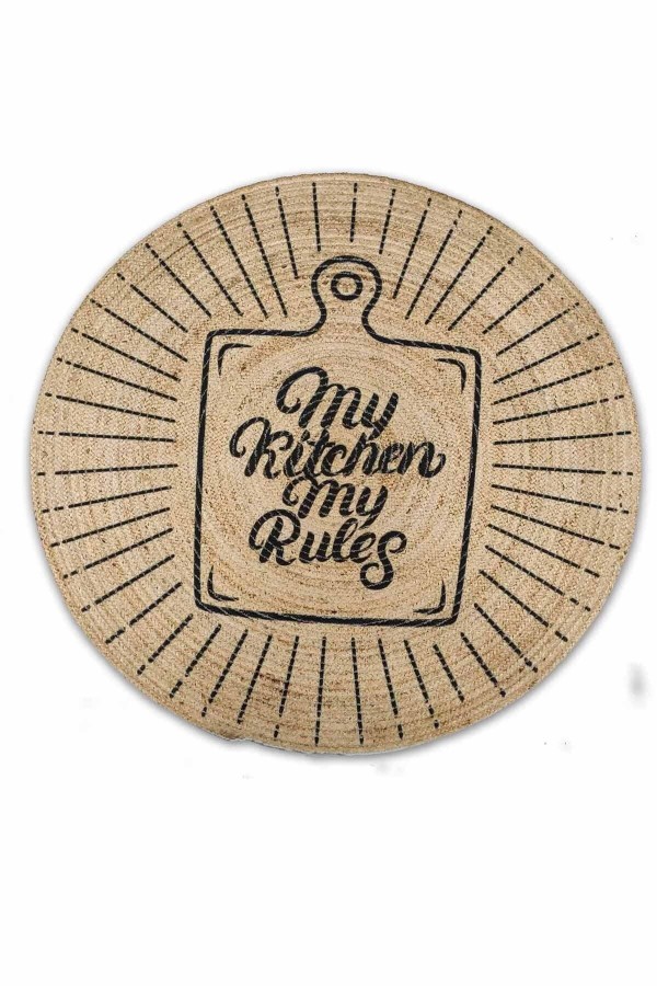 My Kitchen Tahta Bolero Örme Jüt Örgü Halı Hasır Kilim
