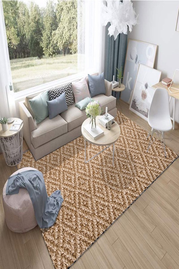 Else Kahverengi Geometrik Karolar Kaymaz 3d Desenli Baskılı Salon Halısı Else Kahverengi Geometrik Karolar Kaymaz 3d Desenli Baskılı Salon Halısı